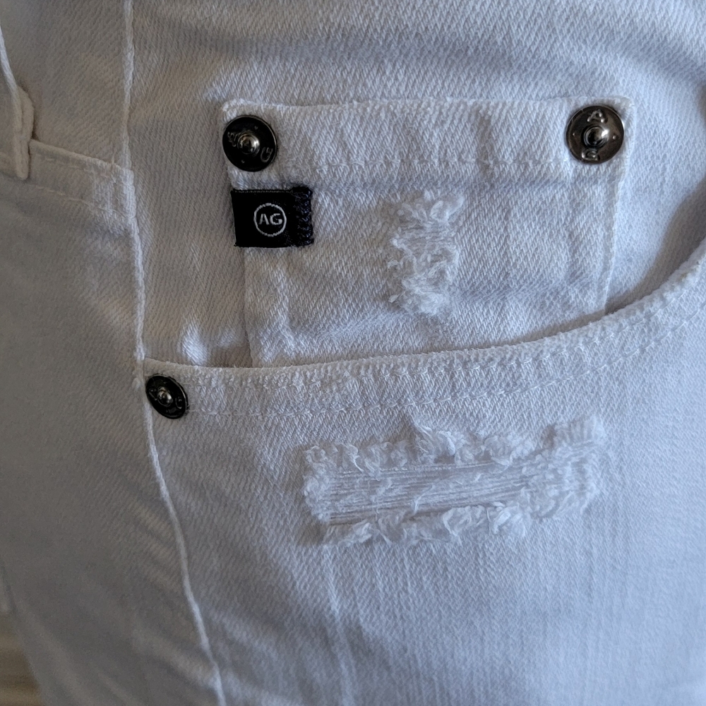 AG Adriano Goldschmied White Distressed Denim Pencil Mini Skirt Size 27R - Picture 6 of 9